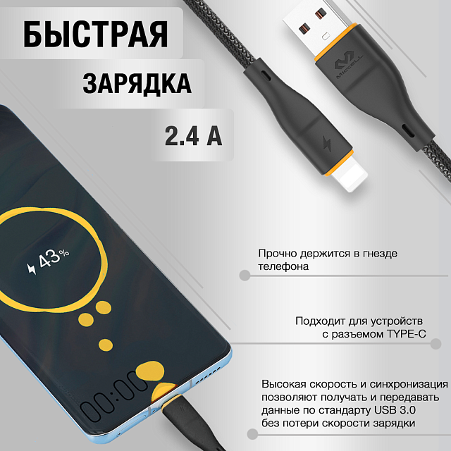 Miccell VQ-D06 USB-Lightning черный